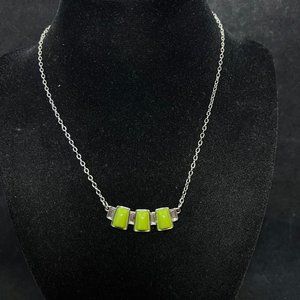 Lia Sophia Silver Tone Cable Chain Necklace With Green Bar Pendant 19" (3685)